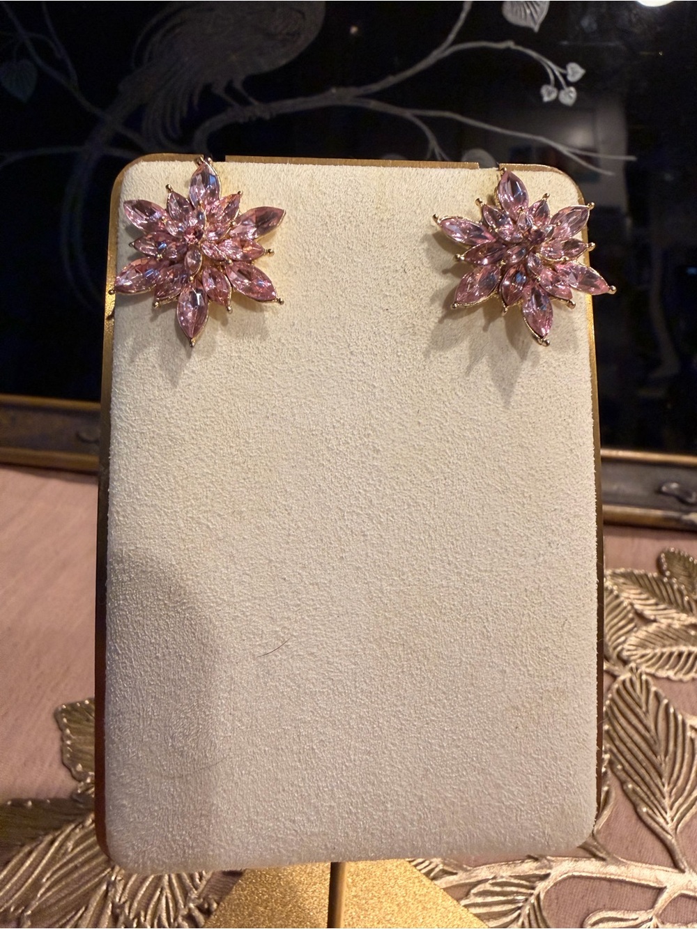 Pink Crystal Floral Stud Earrings - Brand